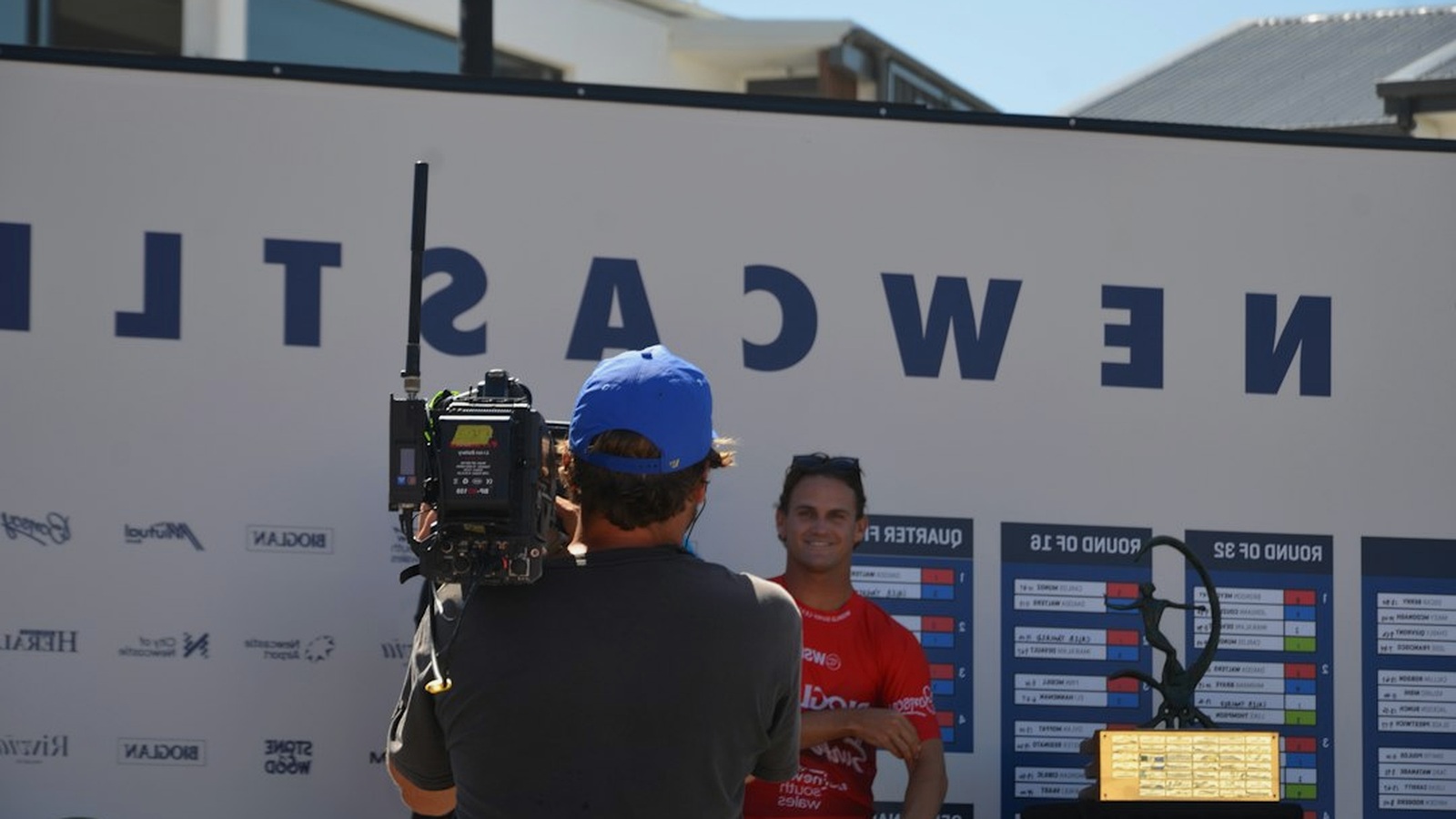 The stewards and judges tower standing over the finish line at an Australian racecourse